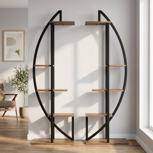 Étagère à livres ovale en bois, design minimaliste, cinq niveaux, type sur pied, meubles de salon - Product Image 1