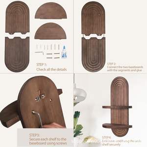 ชั้นวางของติดผนังไม้ทรงรี 2 ชั้น สไตล์โมเดิร์น สำหรับตกแต่งห้องนั่งเล่น ห้องนอน สีเรโทร - Product Image 4