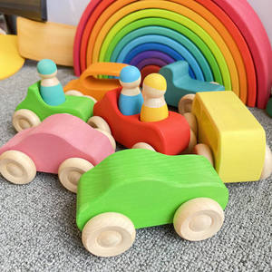 Juego de Siete Juguetes de Madera Inspirados en Grimms, Juguete de Madera Waldorf Montessori, Coche de Juguete Convertible, Mini Van - Product Image 3