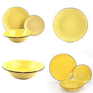 18PCS rắn đầy màu sắc handpainted Trung Quốc đồ ăn 18pcs handmade ý gốm đặt bữa ăn tối với tấm tròn - Product Image 4