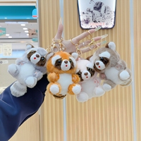 Porte-clés en peluche petit raton laveur mignon et moelleux, pendentif de sac en peluche douce, adorable poupée de dessin animé, breloque de sac à dos, cadeau pour filles