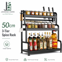 Étagère de cuisine à 3 niveaux pour économiser de l'espace, 50 cm, organiseur pour épices, condiments, bouteilles et ustensiles