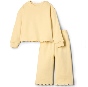 Set Casual da Ragazza: <span class=keywords><strong>Felpa</strong></span> a Maniche Lunghe Tinta Unita e <span class=keywords><strong>Pantaloni</strong></span> a Gamba Larga con Orlo Ondulato in Cotone Personalizzabile - Product Image 2