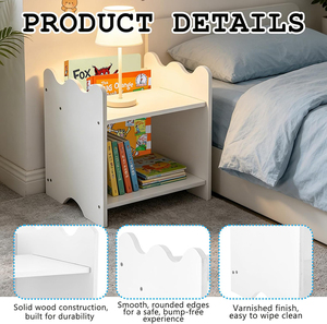 Wood Kids Nightstand Wave Shape Small <strong>Bedside</strong> <strong>Table</strong> with Book Storage for Nursery Kids Room - Product Image 3