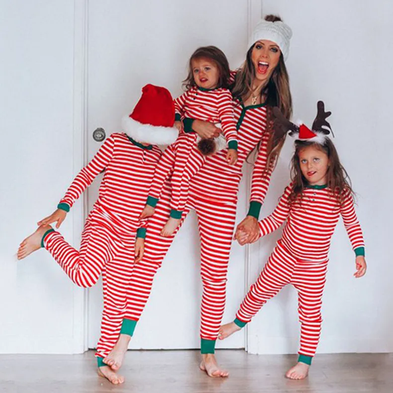 Piyama Natal Keluarga Navidad Para Keluarga Bergaris Pakaian Tidur Piyama Anak Laki-laki Grosir Piyama Keluarga Katun