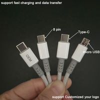 Cables 3 en 1 de Carga Rápida con Conector Micro USB Tipo C de 8 Pines, Tejido de Nailon Resistente y Almacenamiento Conveniente