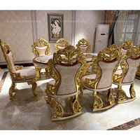 Ensemble de Salle à Manger Baroque Style Royal Sculpté à la Main en Bois Massif avec Plateau en Verre et Chaises pour Cuisine Meuble Européen