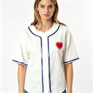 Oem Soft Button Fly paillettes Baseball giorno della partita di maglia da <span class=keywords><strong>donna</strong></span> magliette a manica corta paillettes Baseball giorno della partita delle donne magliette in Jersey - Product Image 1