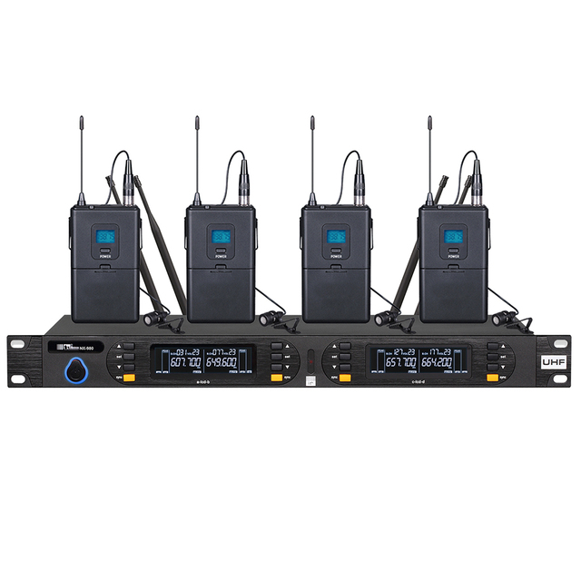 Portable Headset Lavalier Wireless Microphone 4 Channel Wireless Microphone System for Stage Performance