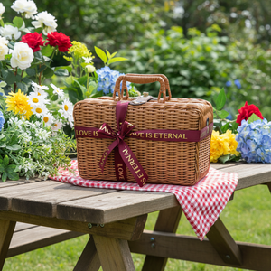 <span class=keywords><strong>Panier</strong></span> de pique-nique en rotin marron personnalisé en plastique vide pour cadeaux, vente en gros, OEM - Product Image 6