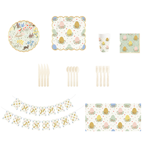 DAMAI New Gold and Green Theme Wave Lace <b>Easter</b> Bunny and Egg-themed Disposable Paper Plate Set for <b>Easter</b> Celebrations - Product Image 5