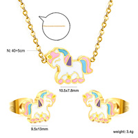 Ensemble de bijoux papillon et poney en acier inoxydable pour filles, cadeau, collier et boucles d'oreilles tendance, style enfant