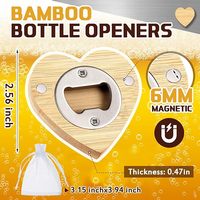 Décapsuleur magnétique 2,5 pouces en bambou en forme de cœur, autocollant de réfrigérateur DIY, cadeau pour les amoureux, invités de mariage, cuisines, bars, fêtes