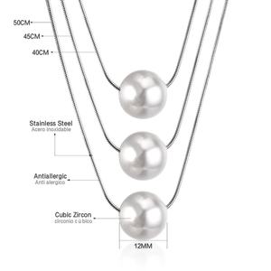 Collier à pendentif en perles plaqué or 18 carats PVD en acier inoxydable, trois rangs, pour femmes, vente en gros de bijoux de mode - Product Image 4