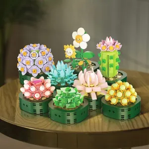 Pot sukulen Mini blok bangunan bunga kreatif Bonsai 3D Model bata mainan untuk anak perempuan anak laki-laki hadiah Dekorasi Desktop MOC