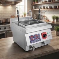 Cuisinière à nouilles électrique durable en acier inoxydable RKMF-T202 à deux bacs pour usage commercial