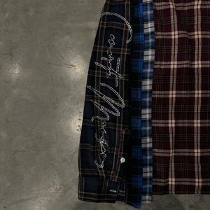 Chemise à manches longues à épaules tombantes à carreaux personnalisée avec strass, chemise décontractée en flanelle à carreaux, patchwork, boutonnée pour hommes - Product Image 5