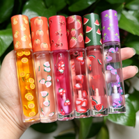 Huile à lèvres végétalienne Fruit Shimmer haute pigmentation, 6 couleurs, transparente, hydratante, avec breloques fruit 3D mignonnes, effet repulpant