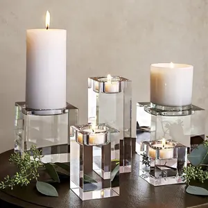 Crystal Luxury Cuboid pillar glass candle holder high transparency several size