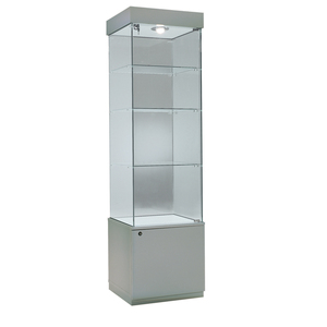 ตู้โชว์โมเดิร์น 53x46x188 ซม. สีเทาอ่อน กระจกนิรภัย 3 ชั้น บานประตูล็อคได้ ไฟฮาโลเจนด้านบน แผงโชว์ - Product Image 1