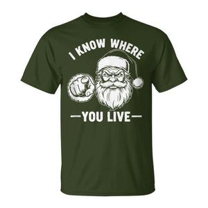 Camiseta navideña sarcástica de Papá Noel: Sé donde vives - Product Image 1