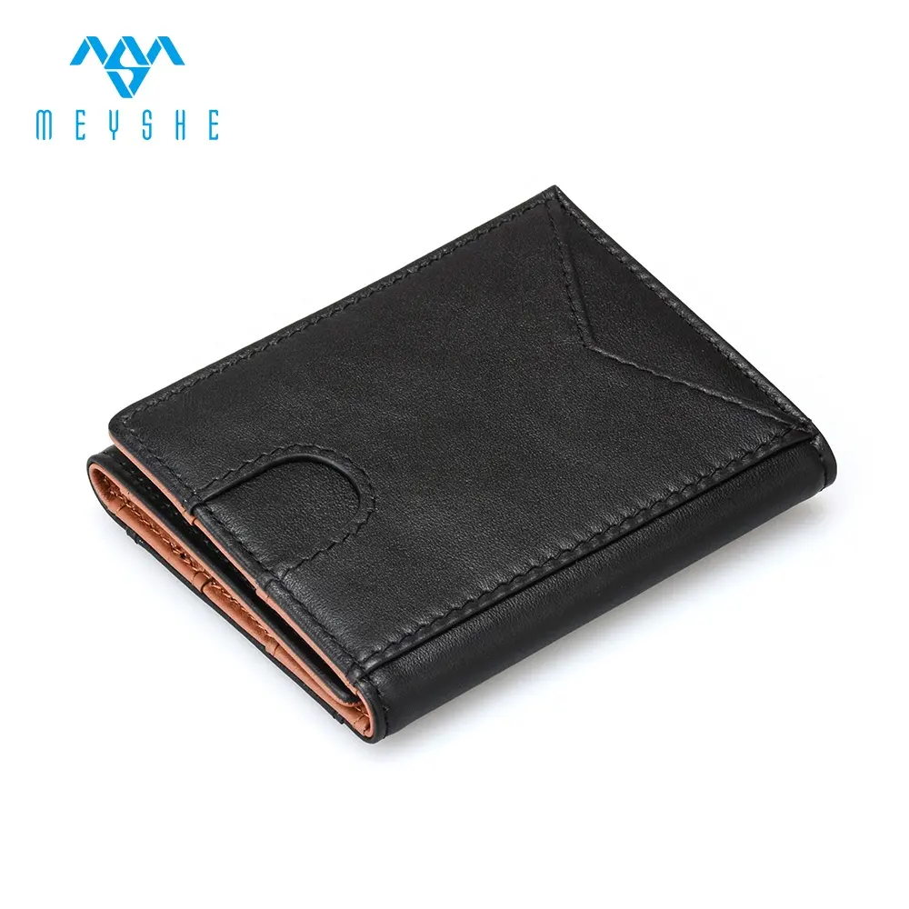 Custom Genuine leather Black & brown slim 3 fold mini wallet with card holder