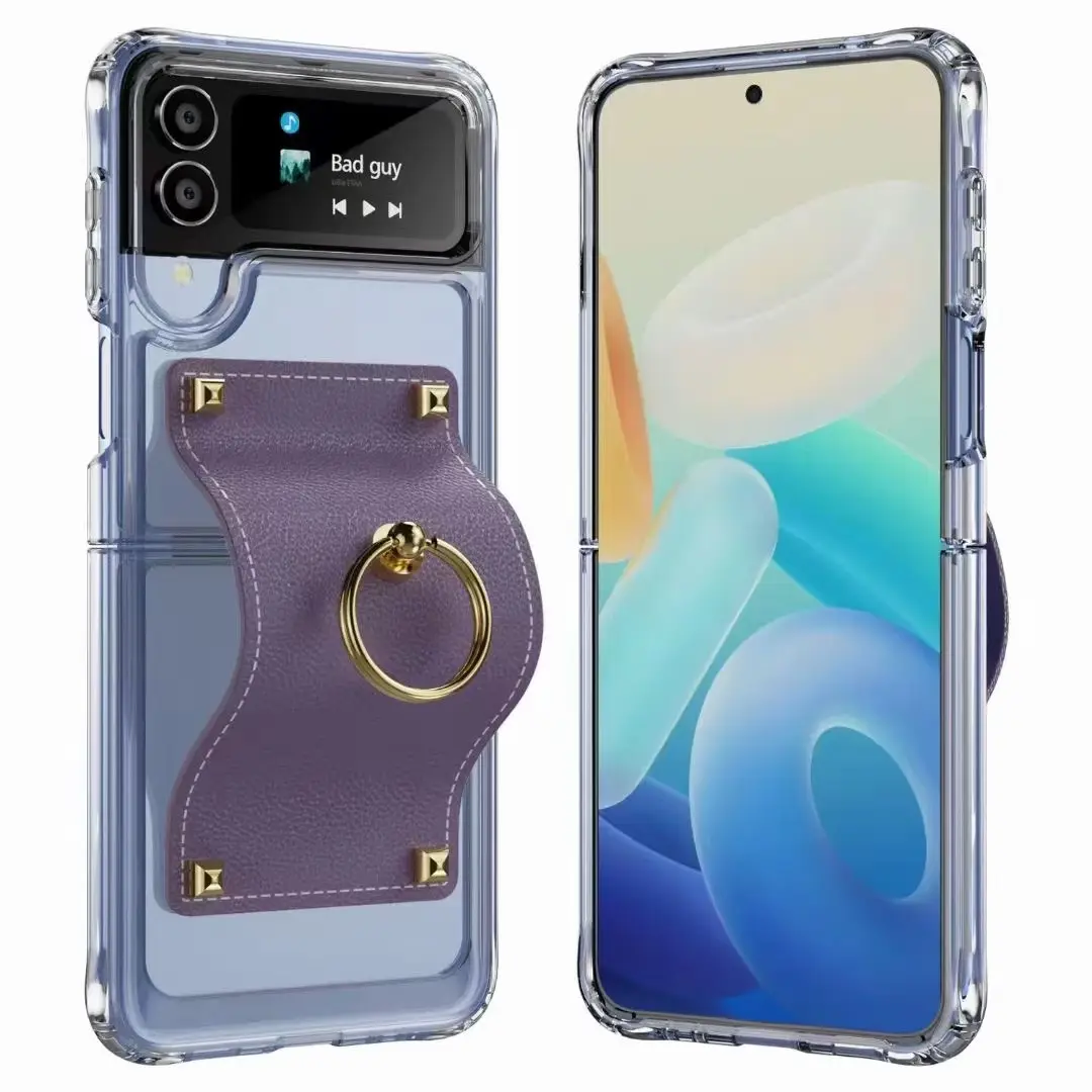 2 in 1 Acrylic Clear Shock Proof Phone Case for Galaxy Z Flip 3 for Samsung Galaxy Z Flip 4 Protector with PU Leather