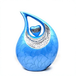Urne funéraire bleue en forme de larme avec motif cœur argenté pour le stockage des cendres d'un adulte, urne en forme de larme pour cendres humaines - Product Image 1