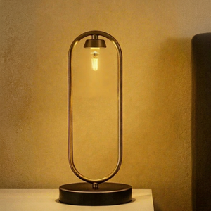 Lámpara de Mesa Moderna Europea con Aro Ovalado de Metal, Bombilla Halógena, Pantalla Blanca Regulable para Sala de Estar - Product Image 1