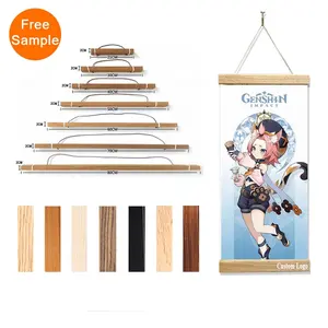 Gratis Monster Eiken Houten Scroll Frame Walnoot Teak Hout Magnetische Poster Frame Hanger Voor Muur Decor Poster