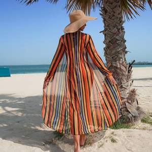 RUIQUWIN Ensemble de maillot de bain 3 pièces sur mesure pour femme grande taille, imprimé rayé, manches longues, push-up, bikini à cordon, écologique, protection solaire - Product Image 4