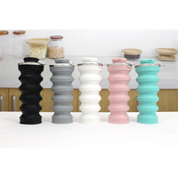 Bouteille pliable en silicone sans BPA, gourde pliable en plastique, gobelet sport en silicone pliable avec couvercles