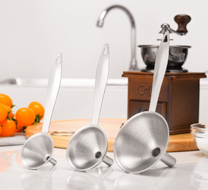 Stainless Steel 3-in-1 Metal Kitchen Oil Funnels with Handle for Filling Bottles and Transferring Essential Oils OEM Brand - Product Image 2