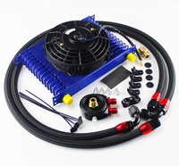 Kit refroidisseur d'huile en aluminium universel 15 rangées 262mm AN10 + kit ventilateur électrique 7"