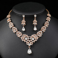 Parure de mariée transfrontalière la plus vendue : collier et boucles d'oreilles en alliage orné de diamants, accessoires pour robe de soirée - Vente directe