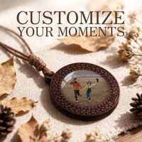 Collier en bois personnalisable avec photo de couple et bordure tissée, pour l'automne et l'hiver, chaîne de pull en cuir vintage
