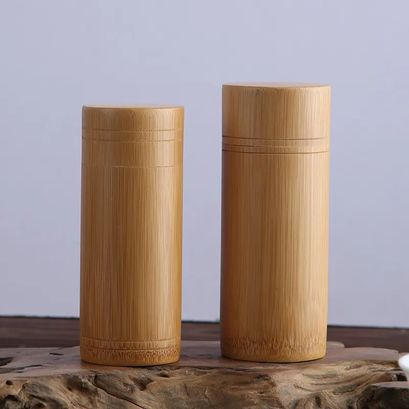 Tubo cilíndrico redondo de madera con logotipo personalizado al por mayor, caja de bambú para almacenar té y café, tubos