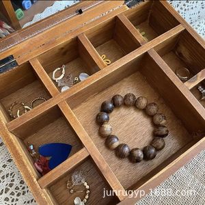 Retro Wooden Jewelry Box With Compartments For <b>Rings</b> Bracelets Watches Desktop <b>Storage</b> Organizer Rectangle Shape - Product Image 4