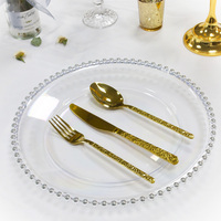 Assiettes de présentation en plastique transparent écologique de 13 pouces Assiette ronde perlée de table en noir, argent et or