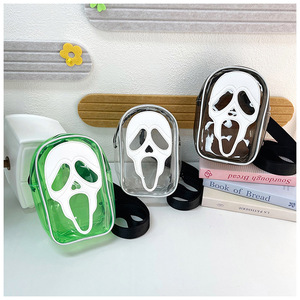Nuova Borsa a Tracolla Stile Coreano Trendy e Originale con Teschio Fantasma, Borsa <span class=keywords><strong>Monospalla</strong></span> per Uomo e Donna, in PVC con Cerniera, Morbida Piccola Custodia per Telefono - Product Image 1