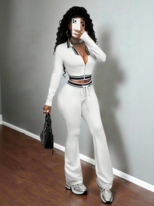 OEM &amp; ODM Custom Logo Half Zip Cropped <strong>Top</strong> &amp; Tight Pants Sports Set, Comfortable Casual Workout Outfit - Product Image 3