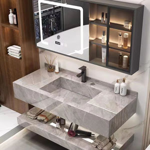 Элитный современный комплект для ванной комнаты: тумба из нержавеющей стали с раковиной, подвесной шкафчик для виллы - Product Image 1