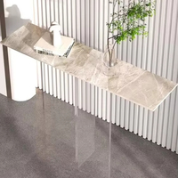 Table d'entrée moderne en dalle de pierre acrylique avec pieds flottants transparents, console de luxe léger pour hall d'entrée, espace commercial et mobilier de maison