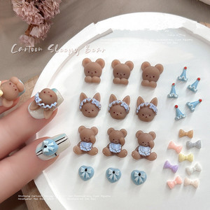 จี้ติดเล็บรูปหมีน้อย 3 มิติ สีฟ้า ลายการ์ตูนผูกโบว์ น่ารัก ประดับตกแต่งเล็บสำหรับทำเล็บ - Product Image 1