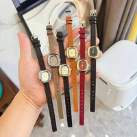 Jam Tangan Wanita Vintage Persegi Quartz Minimalis Tali Kulit Jam Tangan Wanita Dial Kecil Jam Tangan Fashion untuk Hadiah