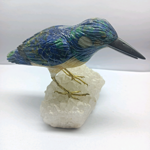 Arte Popular Tallado en Piedra: Pájaro de Aragonita/Fucsita Verde/Calcita Negra para Regalos Navideños BJ1120 - Product Image 3