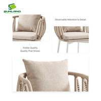 Fauteuil en corde tressée Olifen de style moderne, structure en aluminium robuste, coussin de 5 cm, design K/D, chaise de bistrot de jardin extérieure