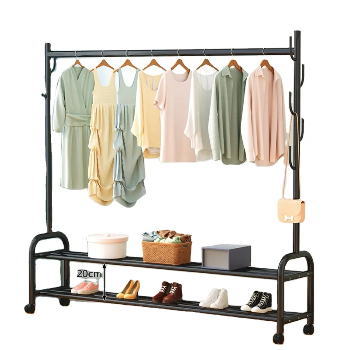 Household multi-functional drying clothes rack floor indoor drying clothes rack balcony bedroom hanging shelf simple single pole