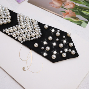 Accessoire de chemise pour femme, cravate en perles et strass, style japonais, sans nœud, mode scolaire décontractée, corsage en polyester monochrome - Product Image 4