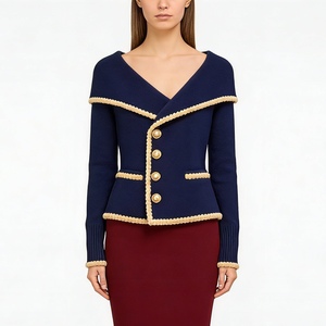 Cardigan en tricot pour femme à revers contrastant - Pull décontracté boutonné pour le bureau, tendance - Product Image 4